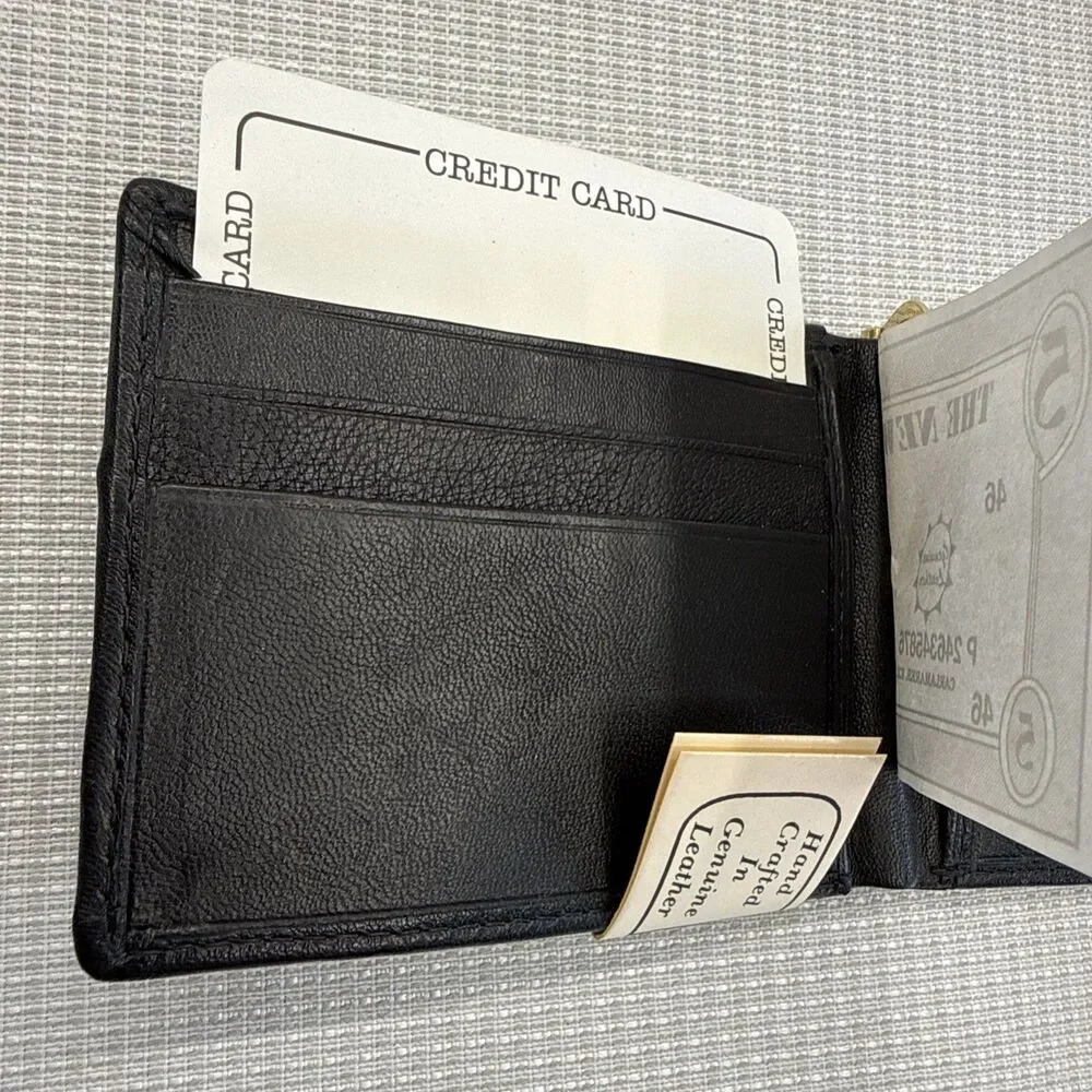 Marshal Genuine Soft Leather Bifold Black Money Clip - New